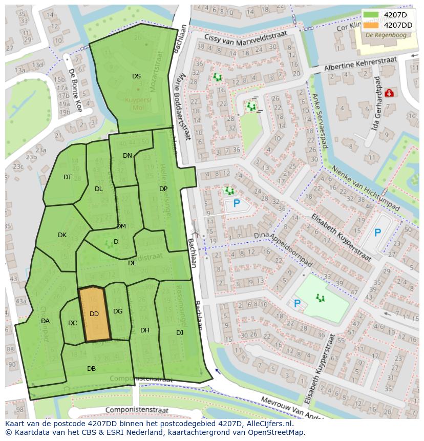 Afbeelding van het postcodegebied 4207 DD op de kaart.