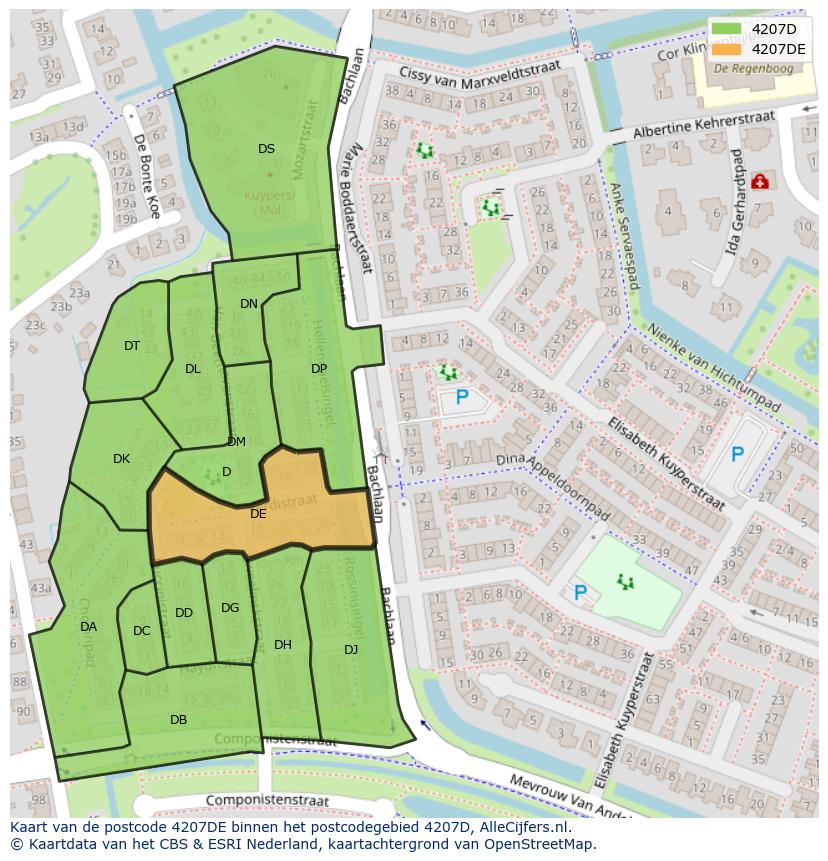 Afbeelding van het postcodegebied 4207 DE op de kaart.