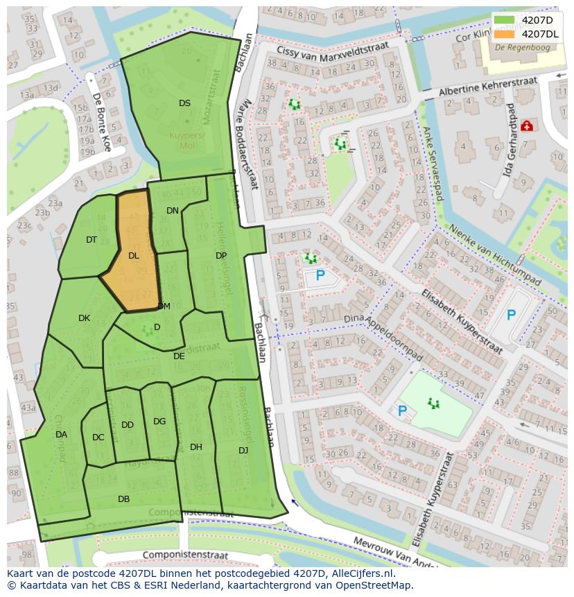 Afbeelding van het postcodegebied 4207 DL op de kaart.