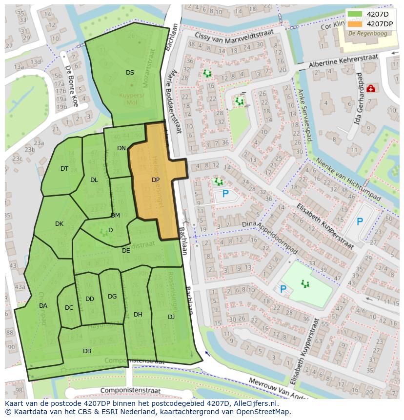 Afbeelding van het postcodegebied 4207 DP op de kaart.