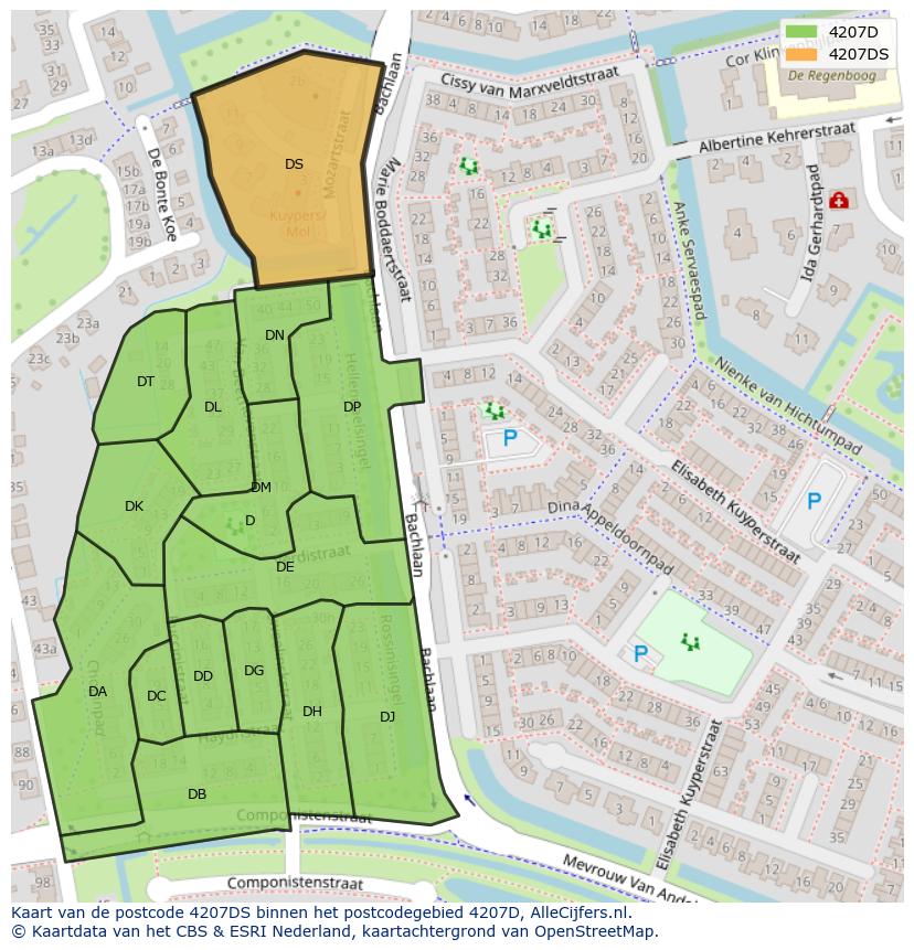 Afbeelding van het postcodegebied 4207 DS op de kaart.