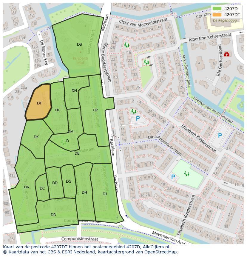 Afbeelding van het postcodegebied 4207 DT op de kaart.
