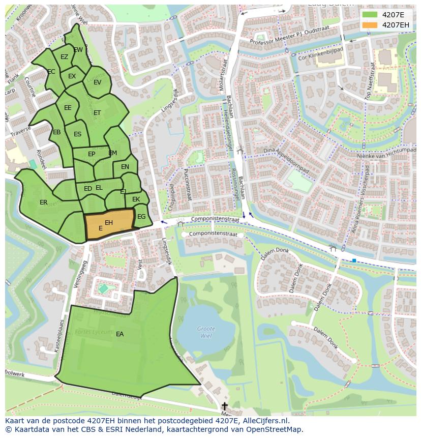 Afbeelding van het postcodegebied 4207 EH op de kaart.