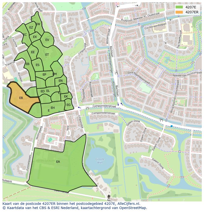 Afbeelding van het postcodegebied 4207 ER op de kaart.