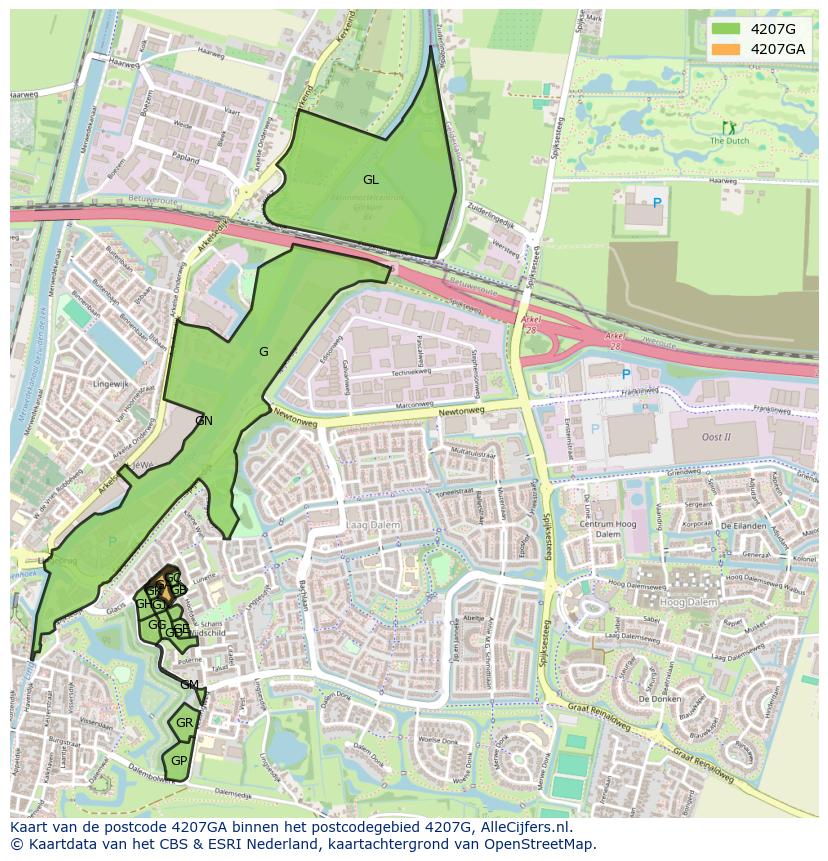 Afbeelding van het postcodegebied 4207 GA op de kaart.