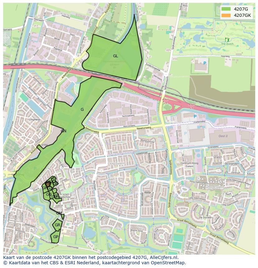 Afbeelding van het postcodegebied 4207 GK op de kaart.