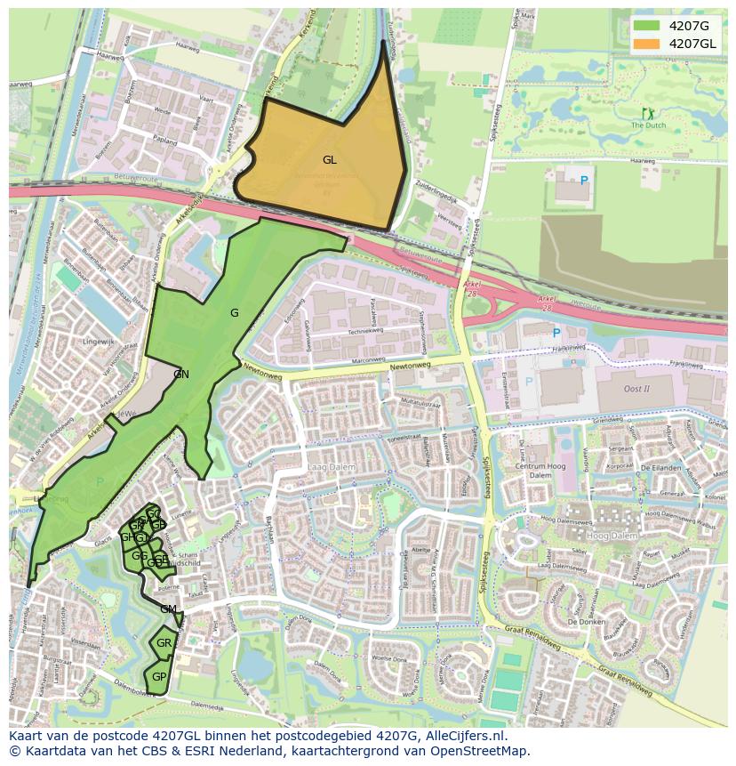 Afbeelding van het postcodegebied 4207 GL op de kaart.