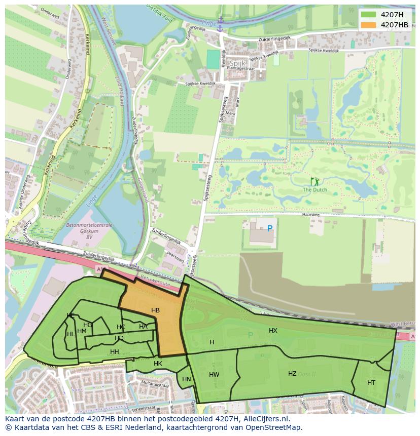 Afbeelding van het postcodegebied 4207 HB op de kaart.