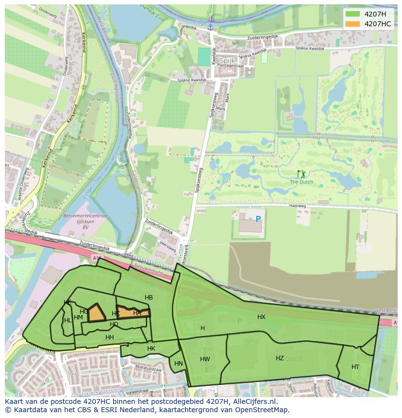 Afbeelding van het postcodegebied 4207 HC op de kaart.