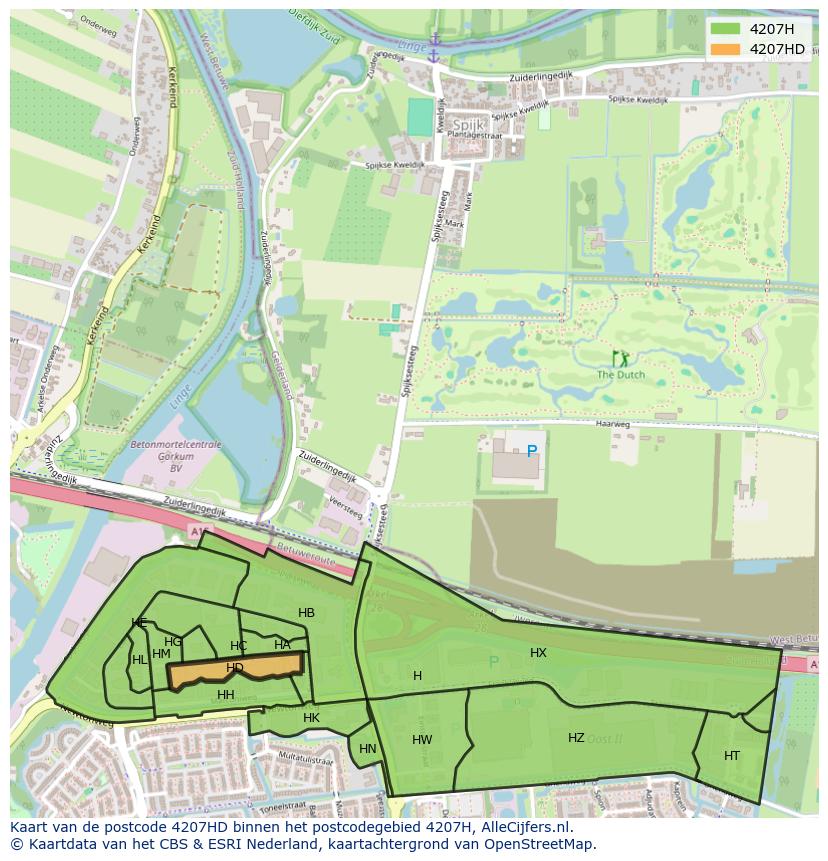 Afbeelding van het postcodegebied 4207 HD op de kaart.