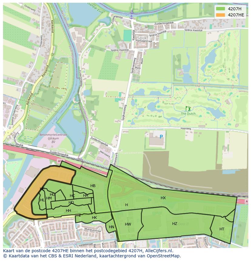 Afbeelding van het postcodegebied 4207 HE op de kaart.