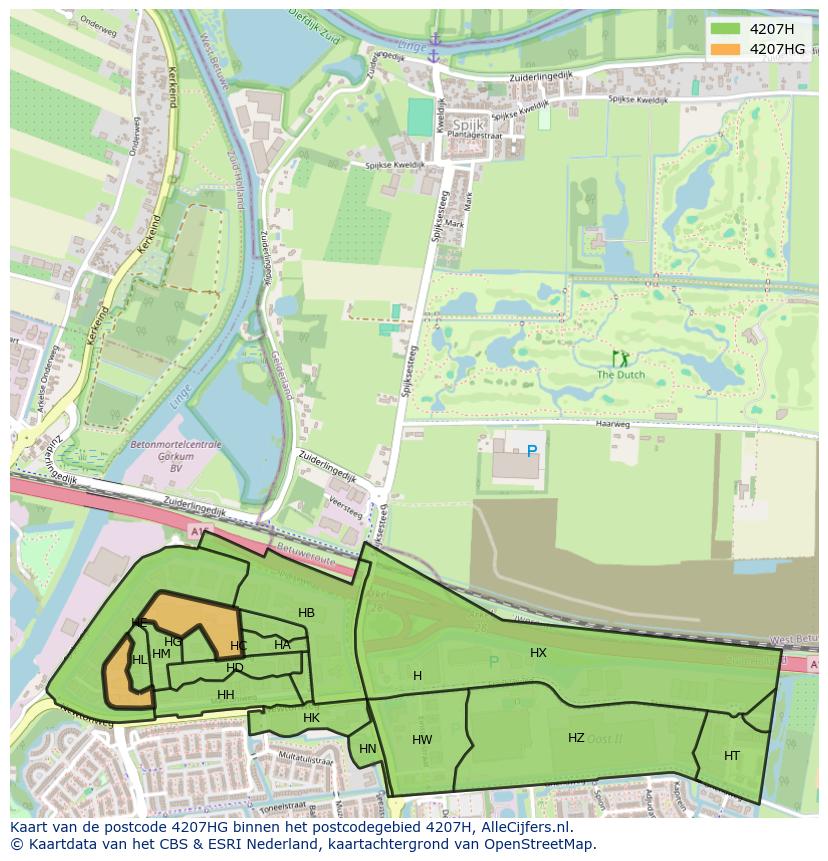 Afbeelding van het postcodegebied 4207 HG op de kaart.
