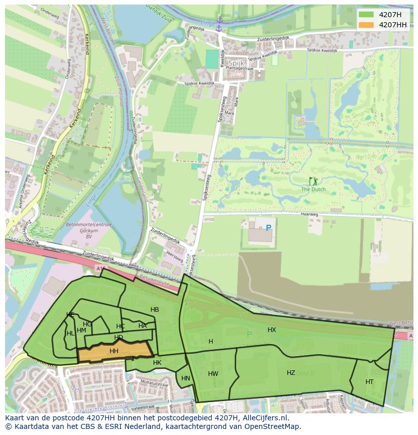 Afbeelding van het postcodegebied 4207 HH op de kaart.