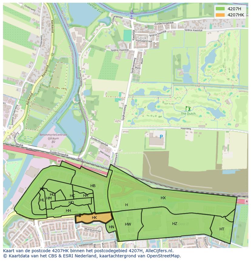 Afbeelding van het postcodegebied 4207 HK op de kaart.