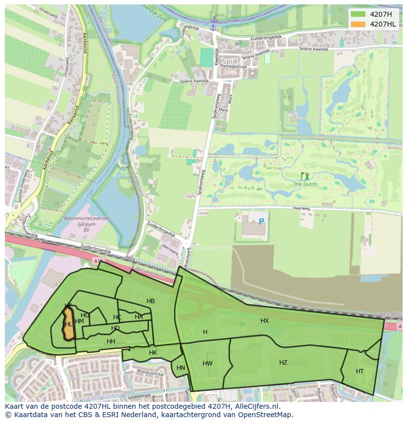 Afbeelding van het postcodegebied 4207 HL op de kaart.