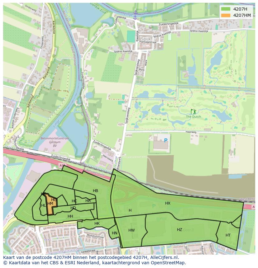 Afbeelding van het postcodegebied 4207 HM op de kaart.