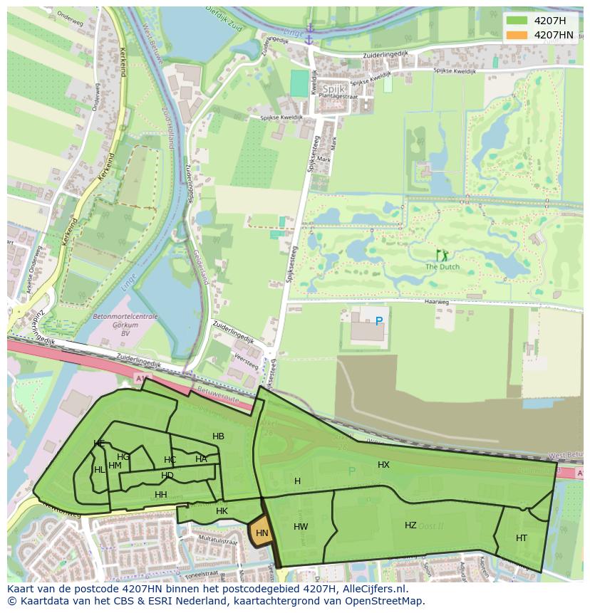 Afbeelding van het postcodegebied 4207 HN op de kaart.