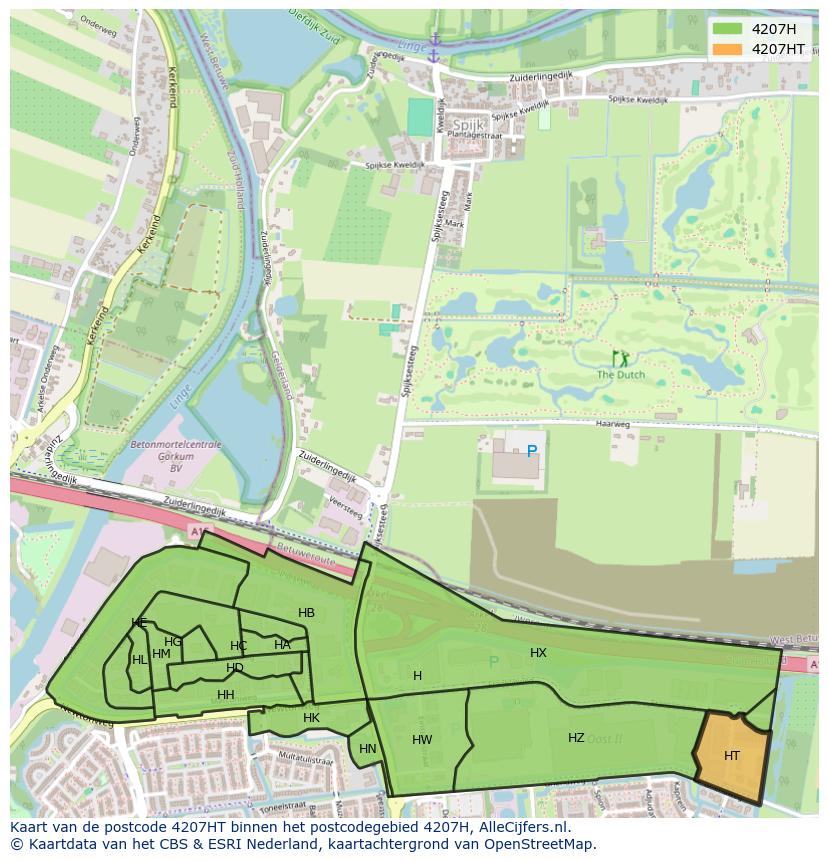 Afbeelding van het postcodegebied 4207 HT op de kaart.