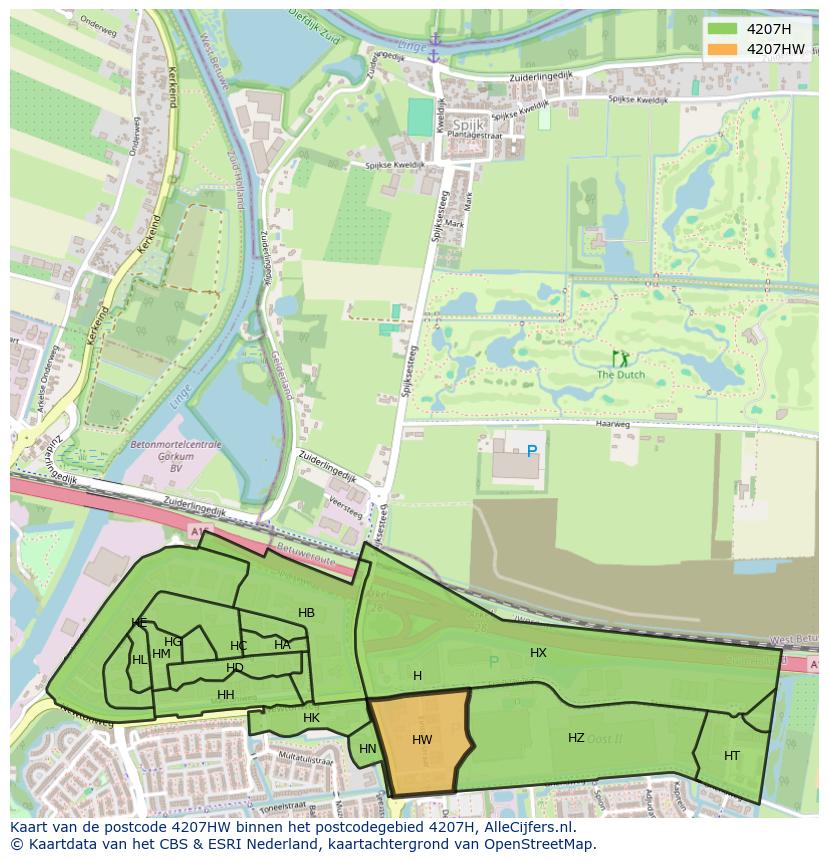 Afbeelding van het postcodegebied 4207 HW op de kaart.