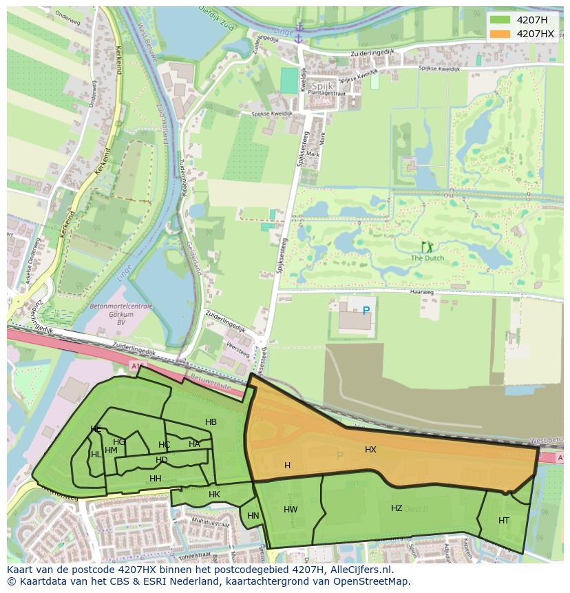 Afbeelding van het postcodegebied 4207 HX op de kaart.