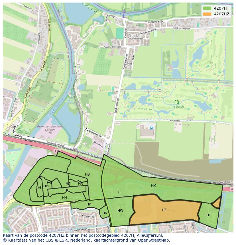 Afbeelding van het postcodegebied 4207 HZ op de kaart.