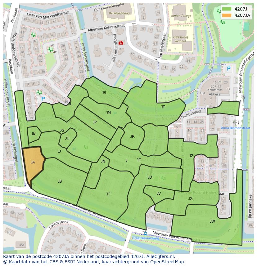 Afbeelding van het postcodegebied 4207 JA op de kaart.