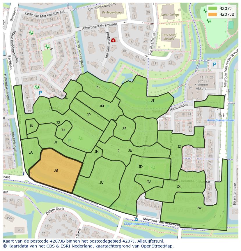 Afbeelding van het postcodegebied 4207 JB op de kaart.