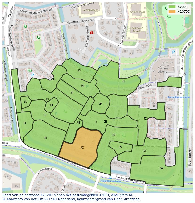 Afbeelding van het postcodegebied 4207 JC op de kaart.