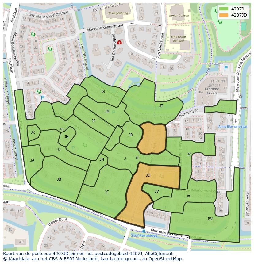 Afbeelding van het postcodegebied 4207 JD op de kaart.