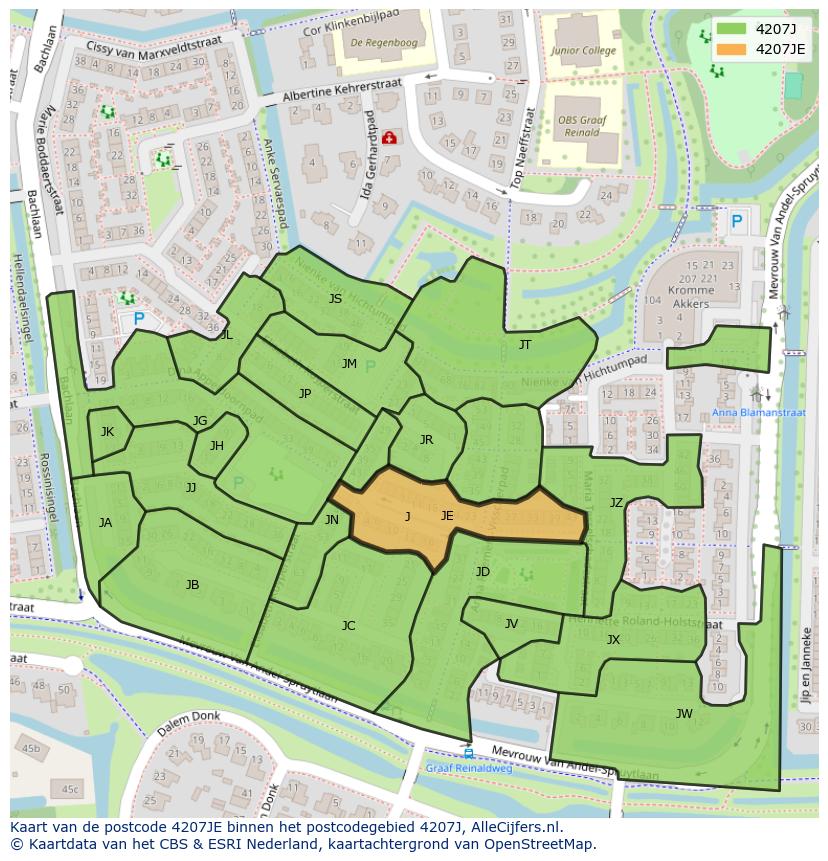 Afbeelding van het postcodegebied 4207 JE op de kaart.
