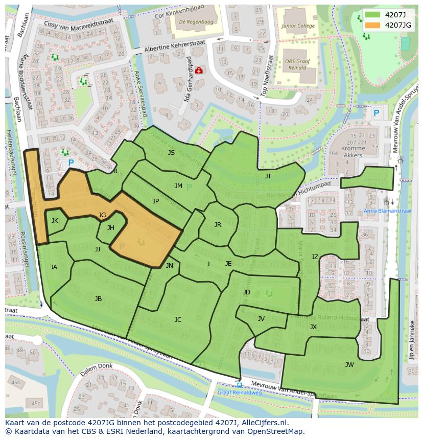 Afbeelding van het postcodegebied 4207 JG op de kaart.
