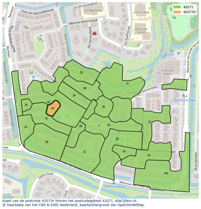 Afbeelding van het postcodegebied 4207 JH op de kaart.
