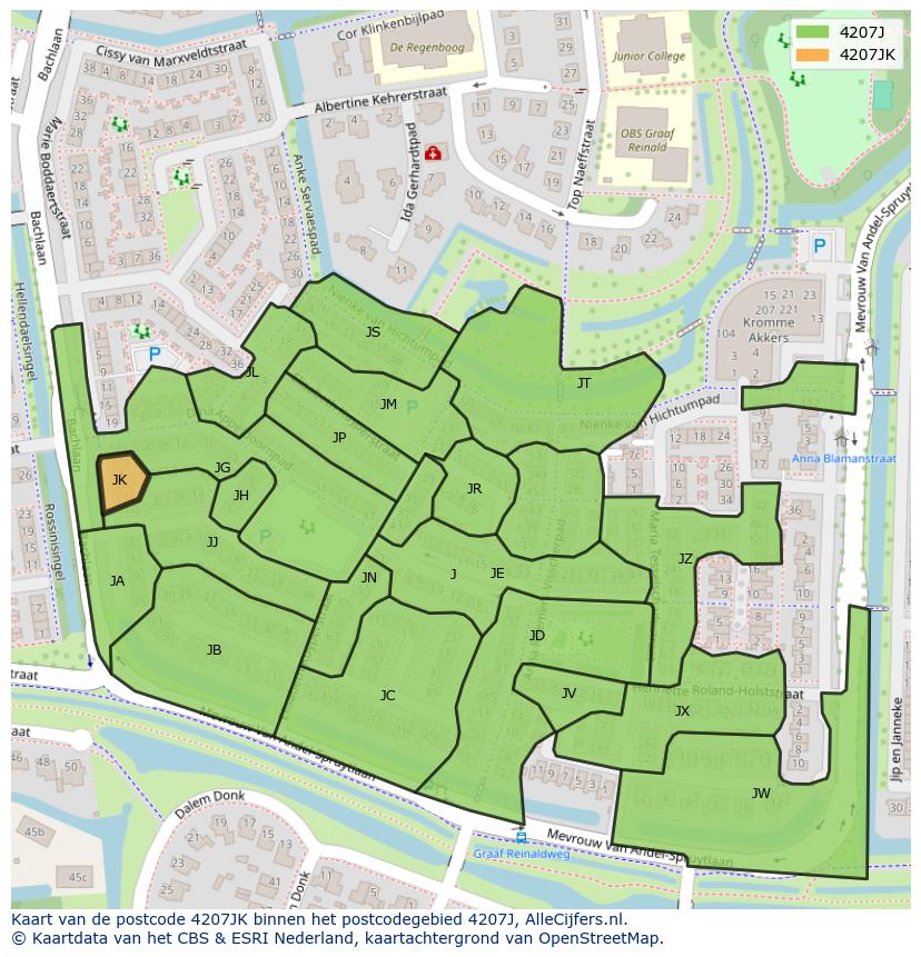 Afbeelding van het postcodegebied 4207 JK op de kaart.