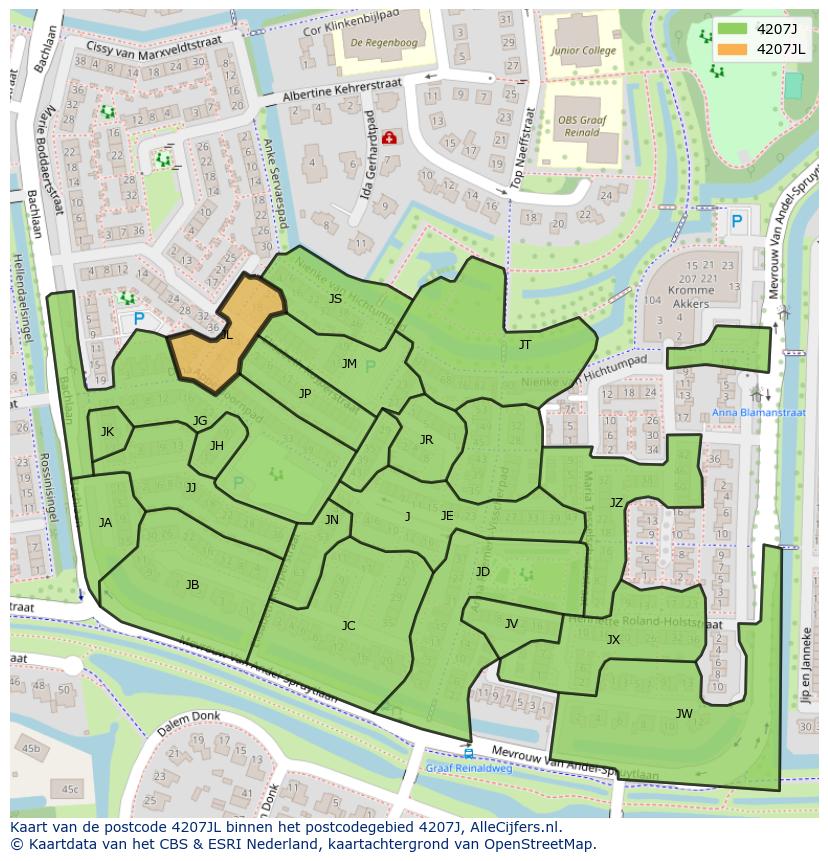 Afbeelding van het postcodegebied 4207 JL op de kaart.