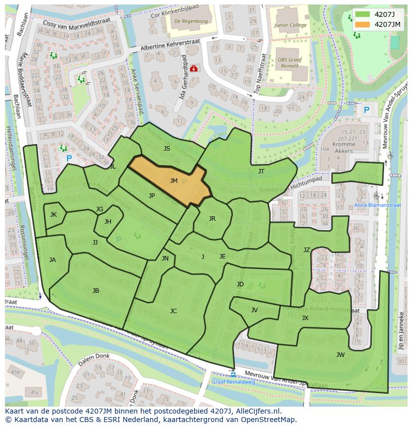 Afbeelding van het postcodegebied 4207 JM op de kaart.