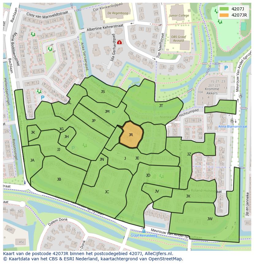 Afbeelding van het postcodegebied 4207 JR op de kaart.