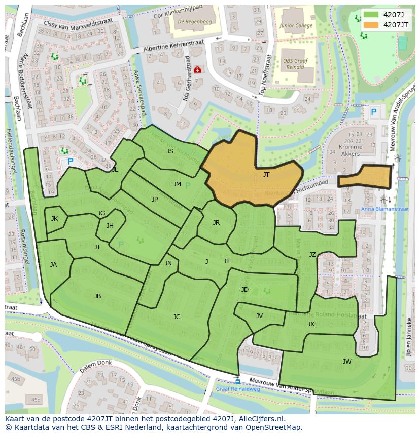 Afbeelding van het postcodegebied 4207 JT op de kaart.