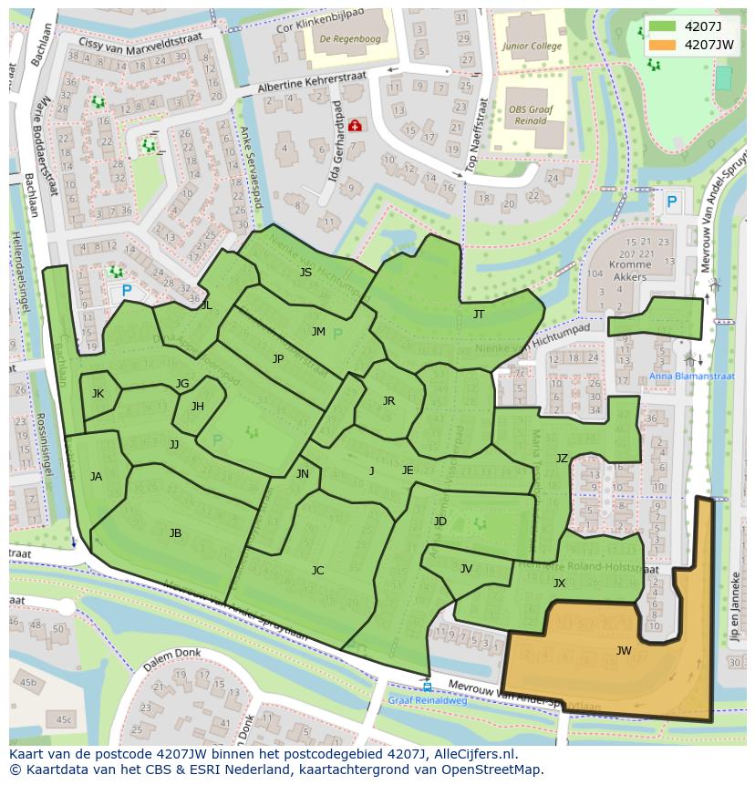 Afbeelding van het postcodegebied 4207 JW op de kaart.