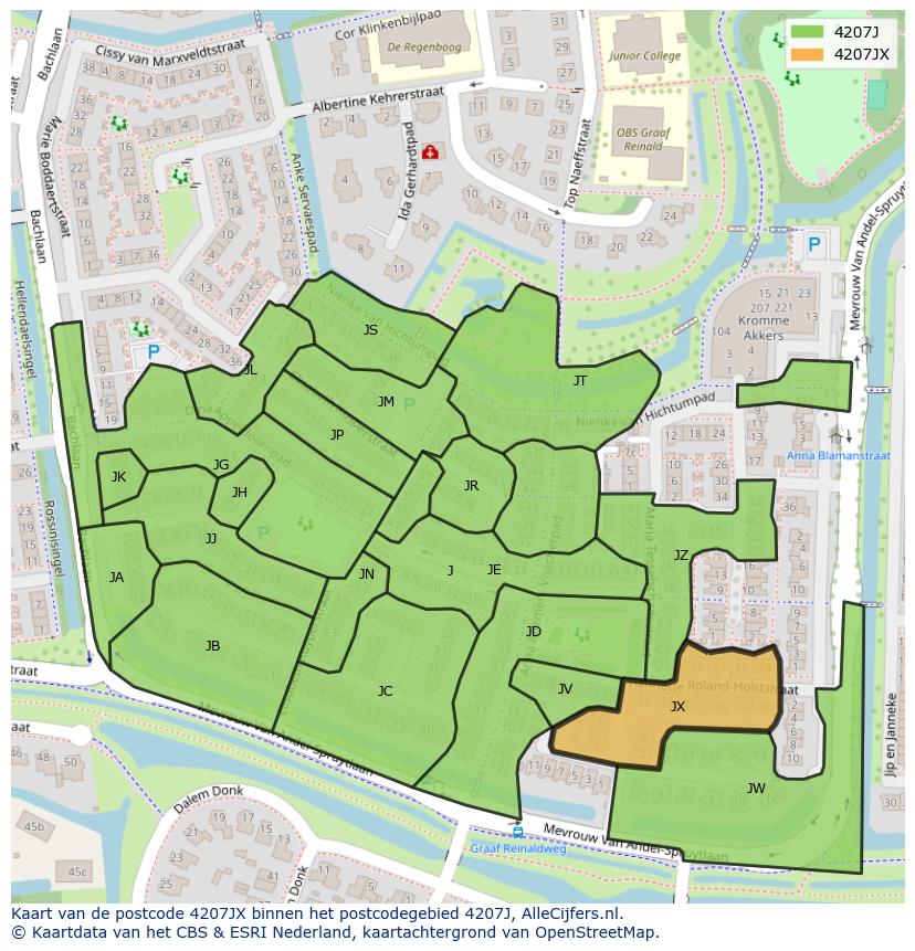 Afbeelding van het postcodegebied 4207 JX op de kaart.