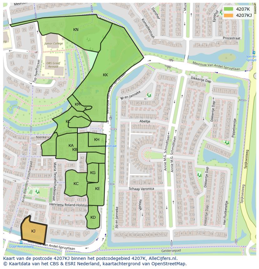 Afbeelding van het postcodegebied 4207 KJ op de kaart.