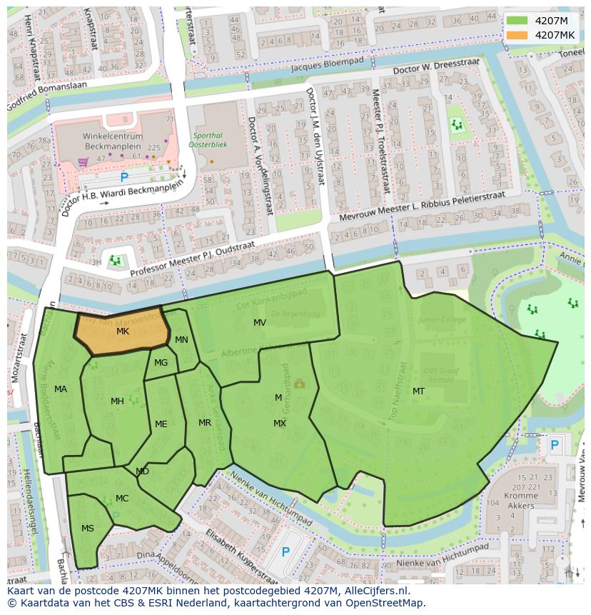Afbeelding van het postcodegebied 4207 MK op de kaart.