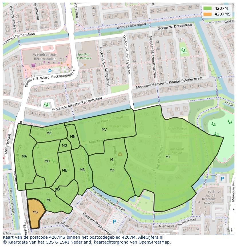 Afbeelding van het postcodegebied 4207 MS op de kaart.