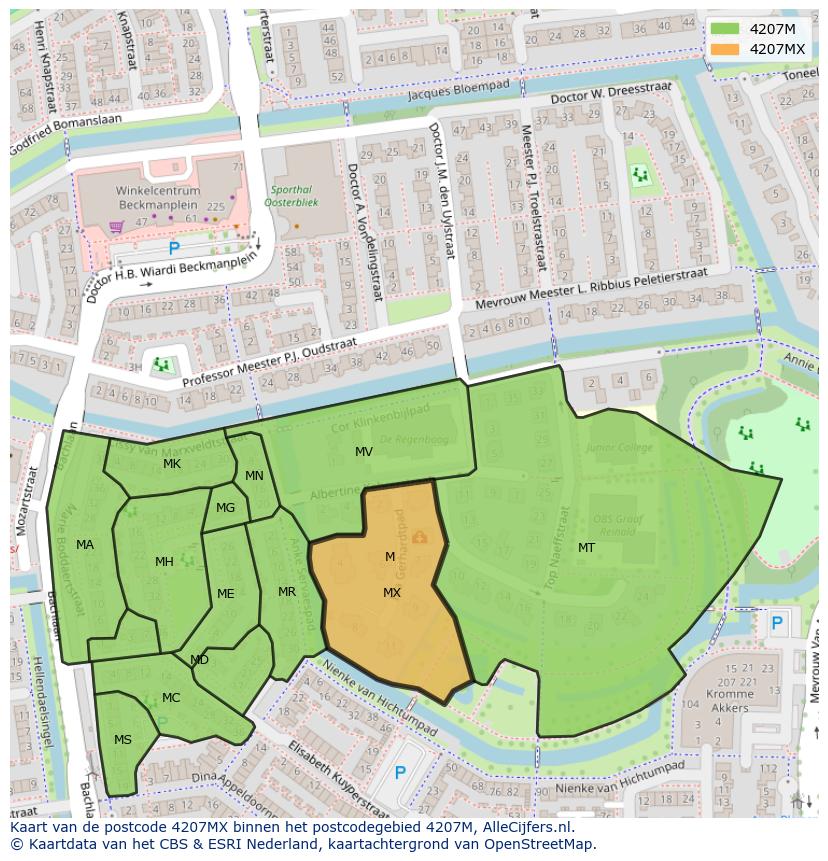Afbeelding van het postcodegebied 4207 MX op de kaart.