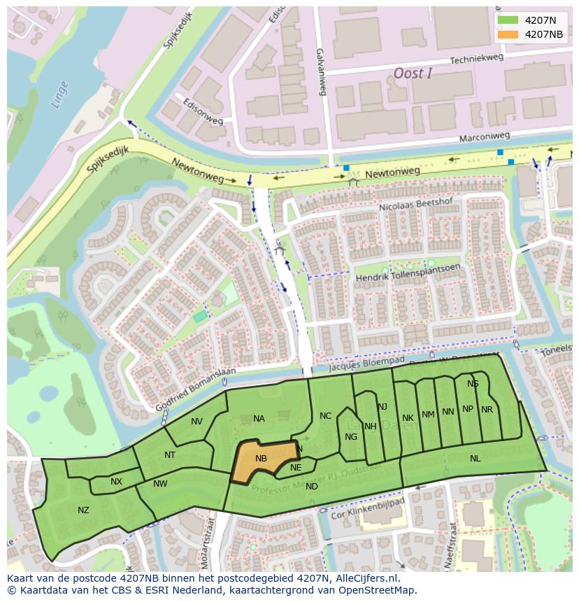 Afbeelding van het postcodegebied 4207 NB op de kaart.