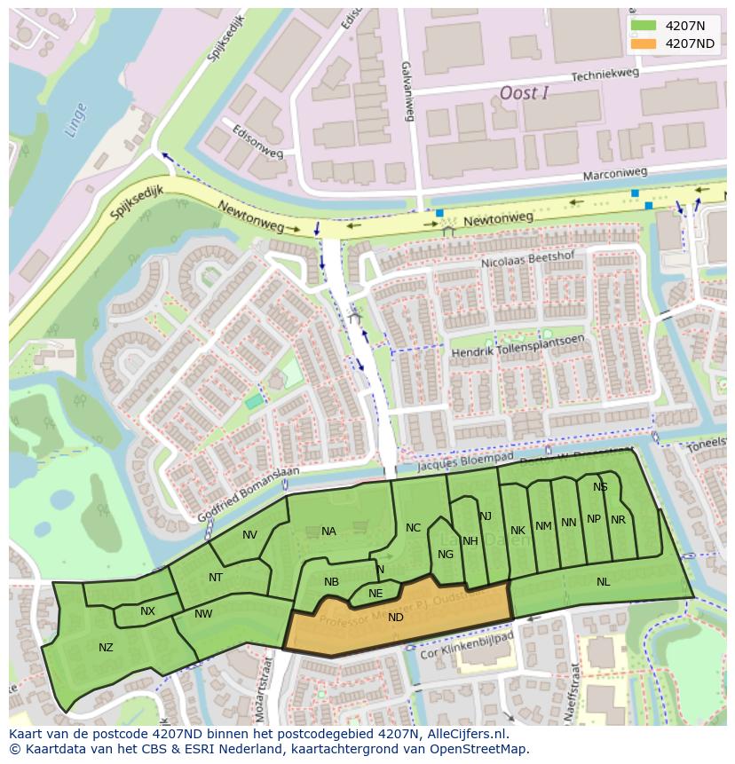 Afbeelding van het postcodegebied 4207 ND op de kaart.