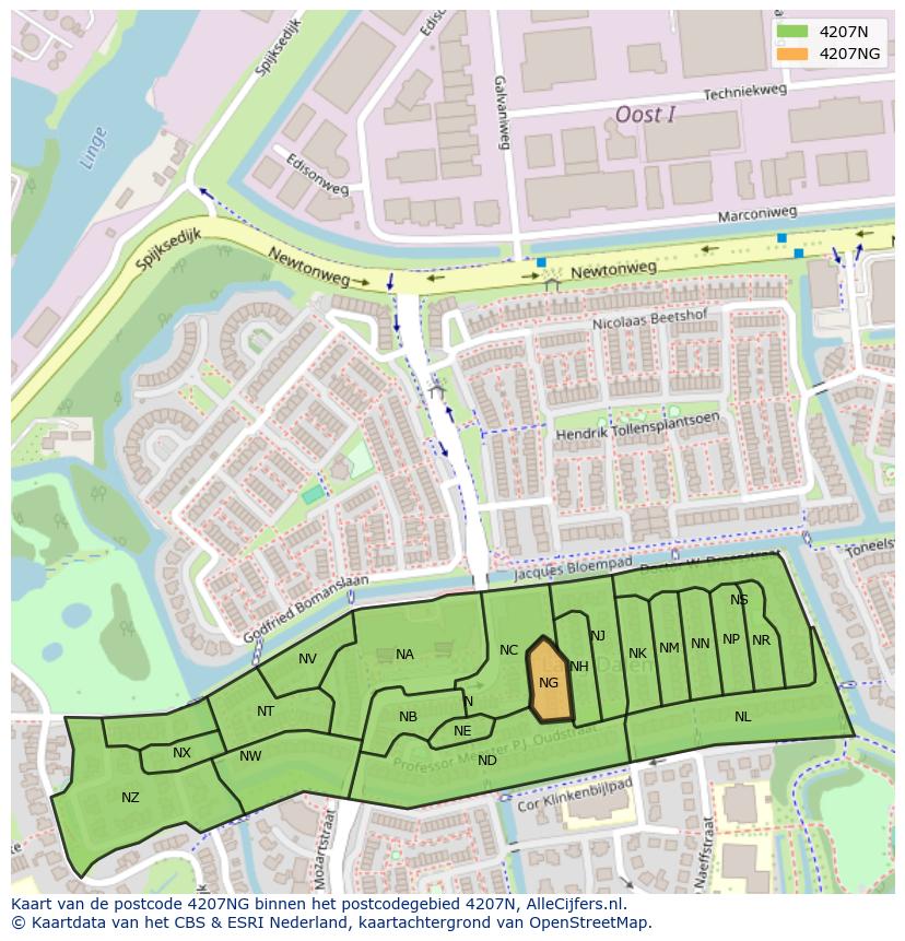 Afbeelding van het postcodegebied 4207 NG op de kaart.