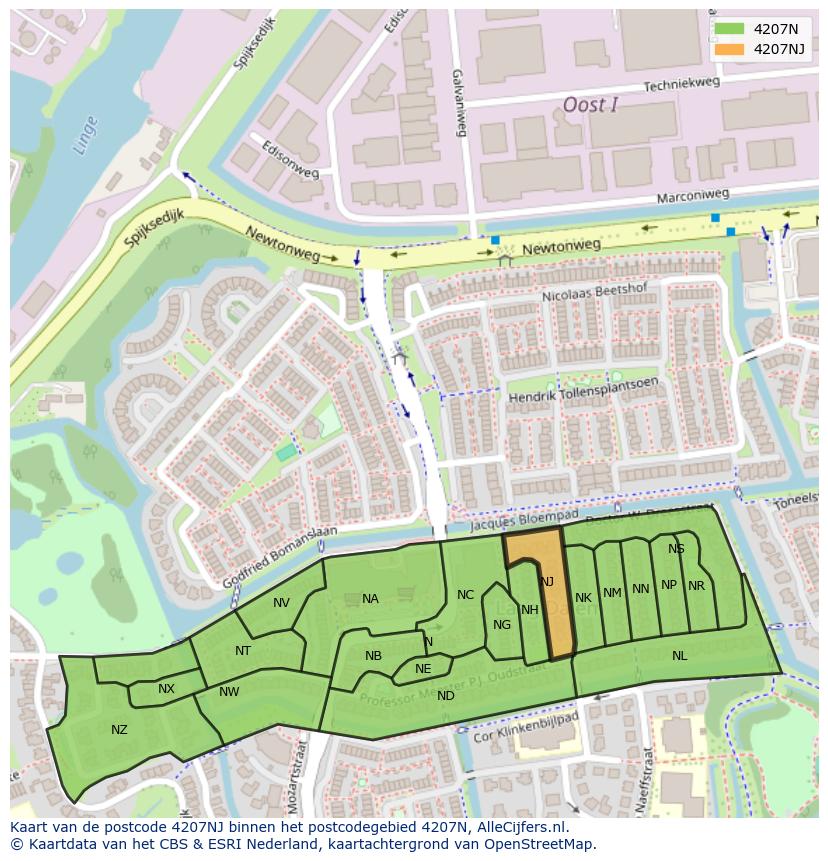 Afbeelding van het postcodegebied 4207 NJ op de kaart.