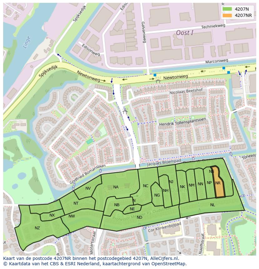 Afbeelding van het postcodegebied 4207 NR op de kaart.