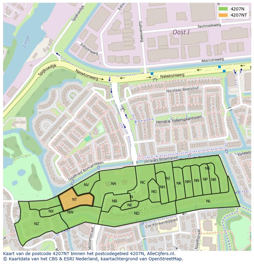 Afbeelding van het postcodegebied 4207 NT op de kaart.