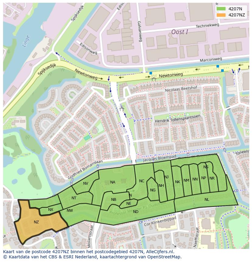 Afbeelding van het postcodegebied 4207 NZ op de kaart.